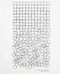 Georg Nees: Taşlar, 1966, bilgisayar grafiğinin ofset baskısı / kağıt [bilgisayar: System 4004, çıktı: Zuse Graphomat], 99,4 x 69 cm MOCA Zagreb - koleksiyon Georg Nees: Pebbles,
