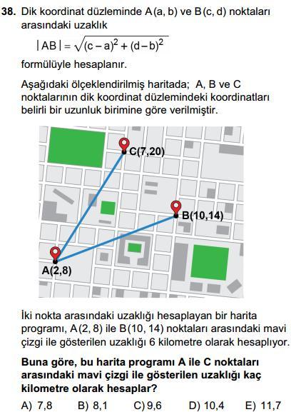 TYT 018 MATEMATİK ÇÖZÜMLERİ 10 5 A B.5 tür. 360 3 10 A.1 tür. 360 3 5 4 B 8 dir. 3 3 3 Bu B alanı Temizlenen Alan, tüm camın yarısı ise tüm cam 16 dir. Camın yarıçapını bulabiiliriz. 180.