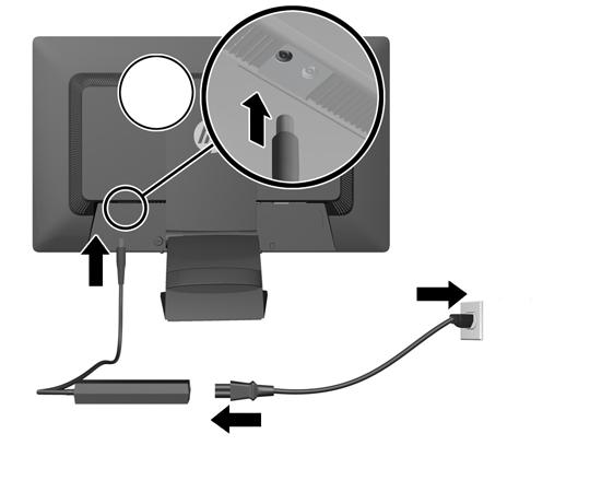5. Güç besleme kablosunun yuvarlak ucunu, monitörün arkasında bulunan DC power IN (DC güç girişi) konektörüne bağlayın.