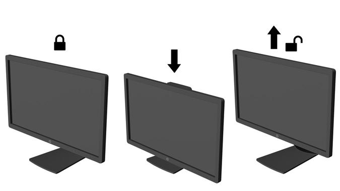 3. Monitörün yüksekliğini kendi çalışma istasyonunuza uygun, rahat bir konuma ayarlayın. Monitörün üst çerçevesinin en uç noktası, göz hizanızdan daha yukarıda olmamalıdır.