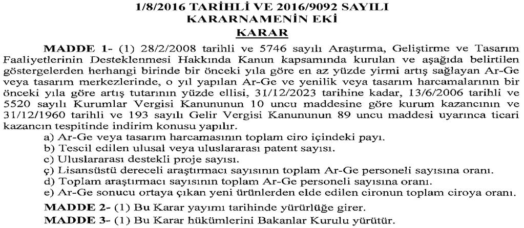 Ar-Ge Yenilik ve Tasarım Harcamalarının Kazançtan İndirim Konusu Yapılması Hak.