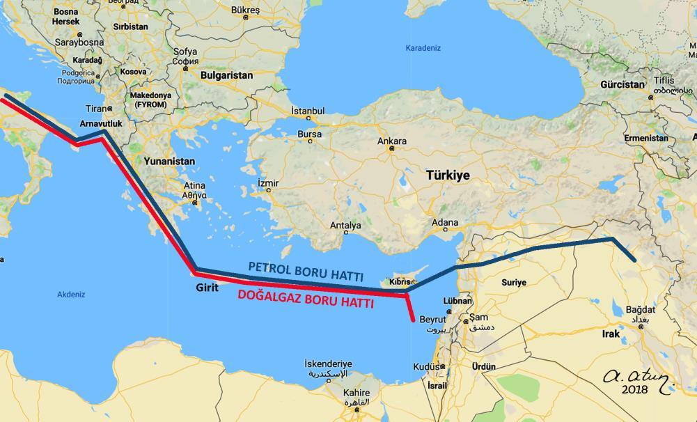 Güney Kıbrıs Rum Yönetimi, Yunanistan ve İsrail, Akdeniz'de ortak doğalgaz boru hattı kurulması amacıyla 8 Mayıs 2018 tarihinde GKRY de bir araya geldi.