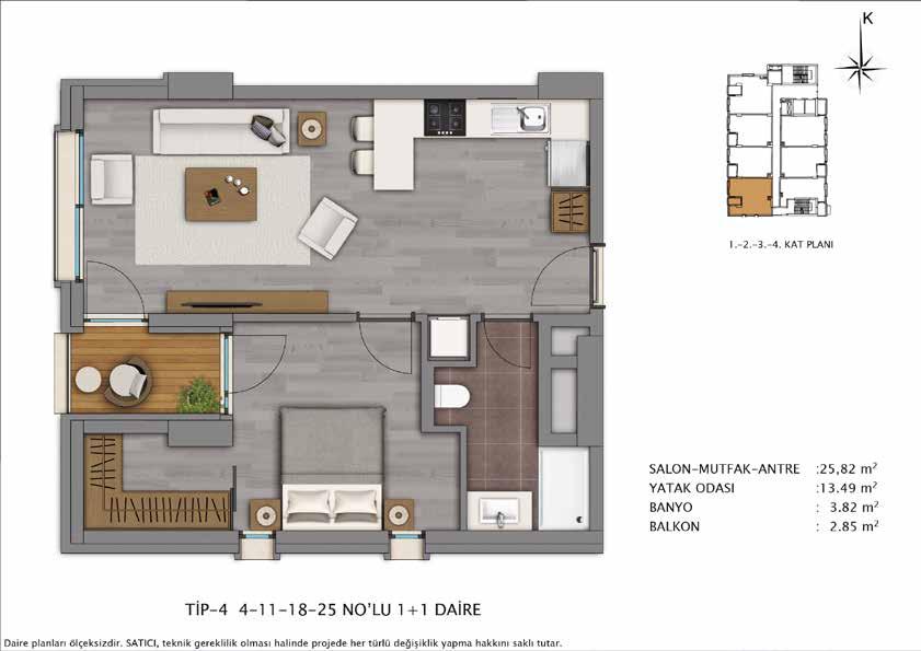 MECİDİYEKÖY MECİDİYEKÖY 1+1 DAİRE SALON-MUTFAK-ANTRE : 26,28 m 2 YATAK ODASI : 13,50 m 2 BANYO : 4,93 m 2 BALKON : 2,85 m 2 1+0 DAİRE YAŞAM ALANI : 28,00 m 2