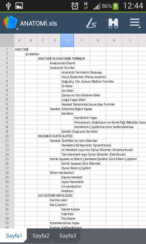 ******************************************************* Xls simgesini tıkladığınızda; ANATOMİ.xls dosyasını görüntüleyebilirsiniz.