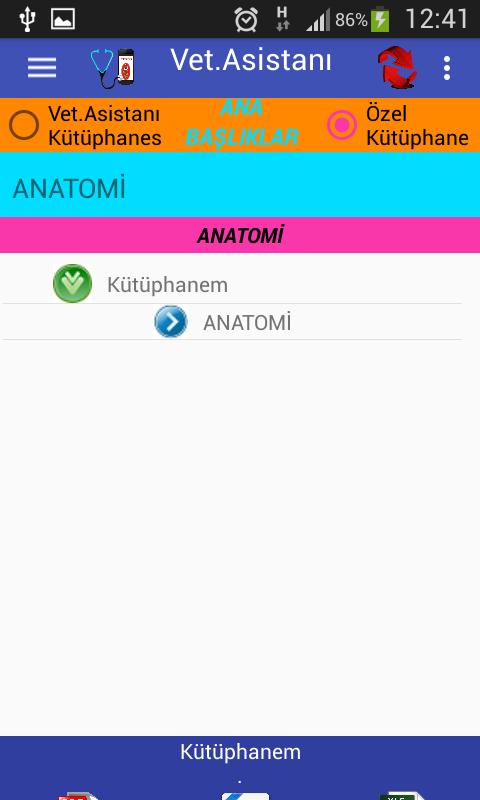 Örnek olarak Ana Başlıklar dan ANATOMİ yi seçtiğimizde: ANATOMİ seçildiğinde 2.Bölüm listesi ekrana gelir.