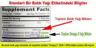 Omega 3 kaynağı Trigliserid formda balık yağı (doğal) % 70-80 Etil-ester formda balık yağı (yarı mamül) % 20-30 Bitkisel omega-3 % 10-15