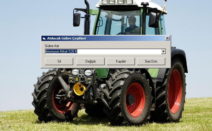 Gübrelemede kullanılan ürünlerin kaydedildiği bölümdür ve Makine Kayıtları ile aynı