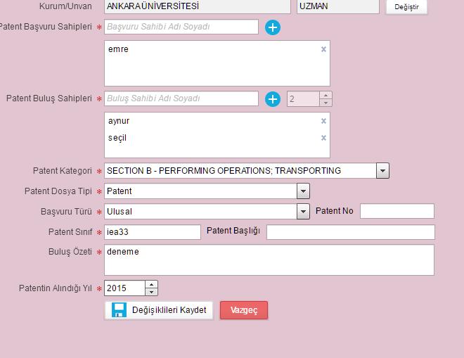 3 aydan kısa araştırmalara sistem puan hesabı yapmış olsa dahi faaliyet listesinde 3 aydan kısa araştırmalar gösterilmeyeceği için listeye eklenememektedir. 3. PATENT Akademik Teşvik Ham Puanını hesaplanabilmesi için; 1.