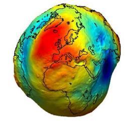 varsayılan durgun deniz yüzeyleridir (BUKRDAE, 2008) (Şekil 3.5). Dünyanın gerçek şekli tarif edilirken geoid kavramı kullanılmaktadır. Şekil 3.5: Jeoid in temsili gösterimi (BUKRDAE, 2008).