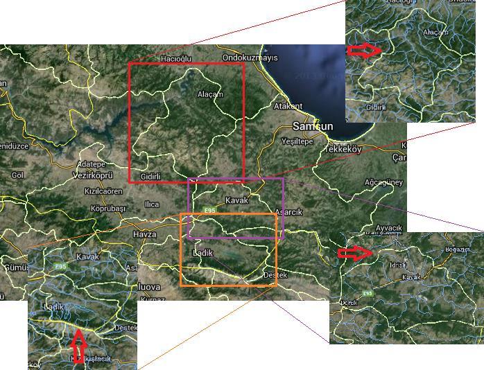 Ekran görüntüleri sitenin yan menüsünde bulunan idari sınırlar iller, su hidroloji alt havzalar ve su hidroloji akarsu 250bin