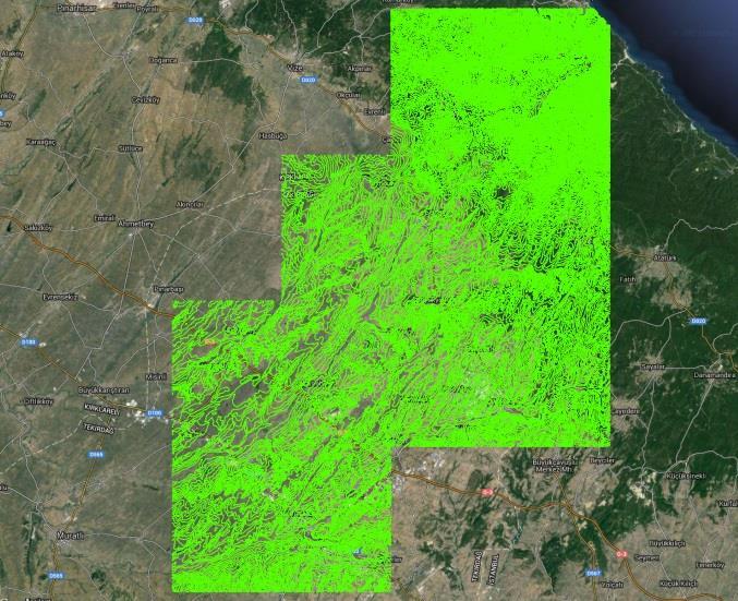 Şekil 5.10: Eşyükselti haritalarının QGIS yazılımında birleştirilmesi. Şekil 5.