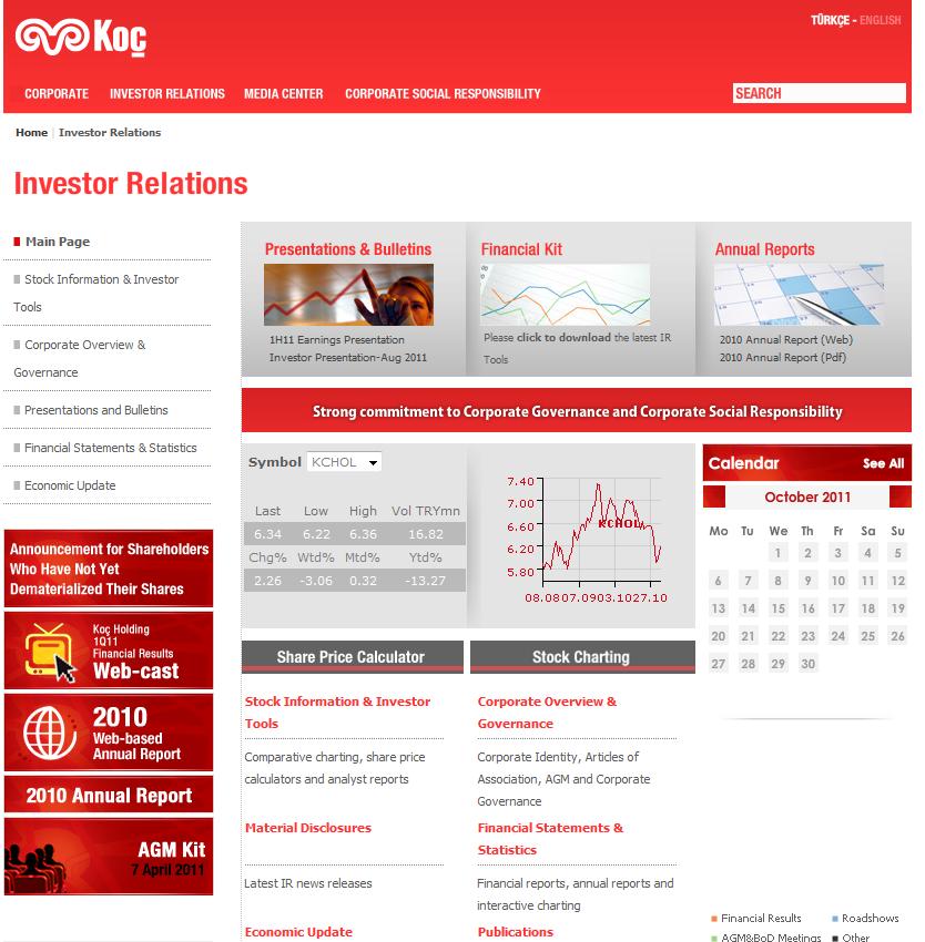 Yatırımcı İlişkileri Birimi İletişim Bilgileri Winner 2010 Best IR Website Award investorrelations@koc.com.tr Funda Güngör Akpınar, Koordinatör Yatırımcı İlişkileri fundag@koc.com.tr +90 216 531 0535 Aslı Soyubol, Yönetici Yatırımcı İlişkileri aslii@koc.