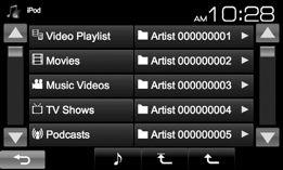 ipod/iphone İşlem düğmeleri [Mode] <ipod Mode> ekranındaki ipod/ iphone oynatma ayarlarını değiştirir. (Sayfa 16) [ ] Rastgele yürütme modunu seçer.* 1 ALL: Şarkıları Karıştır ile aynı işlevler.