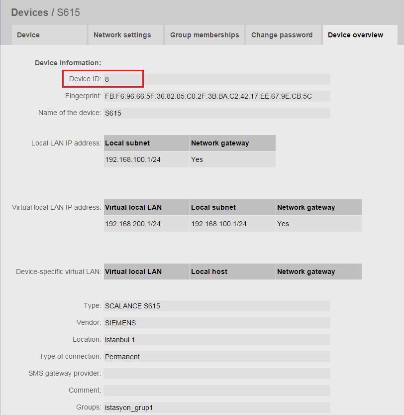 Bağlantı metodu olarak CA sertifikayı kullanacağımızdan dolayı, finger point şifre yerine sadece Device ID bilgisinin, S615 konfigürasyonuna