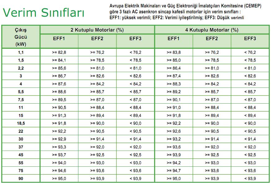 Efficiency) verim sınıfı tanımlamaktadır.