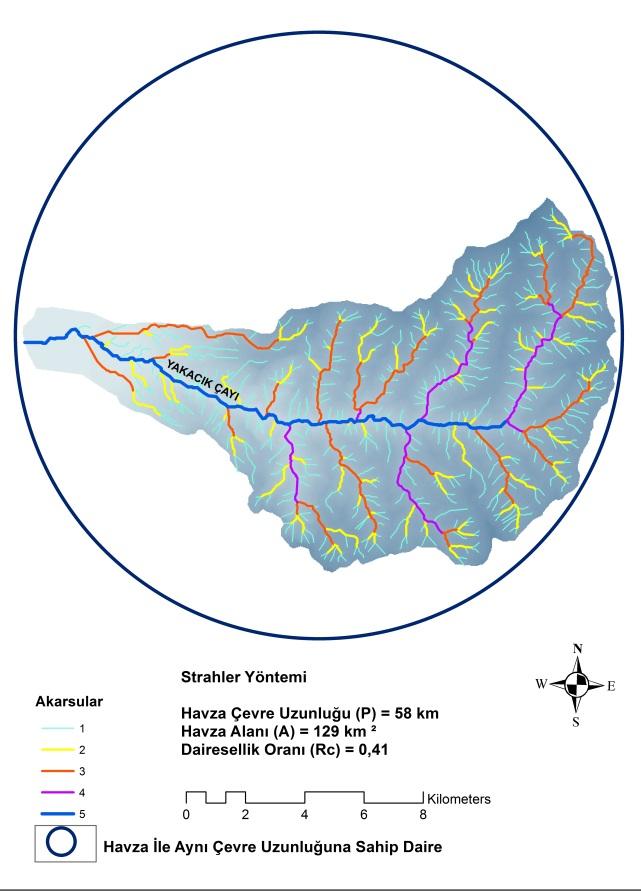 uzunluklarının fazla olmasına neden olmakadır. Yakacık Çayı havzasında bu duruma bağlı olarak dairesellik oranı yüksek bir değer arz etmektedir.