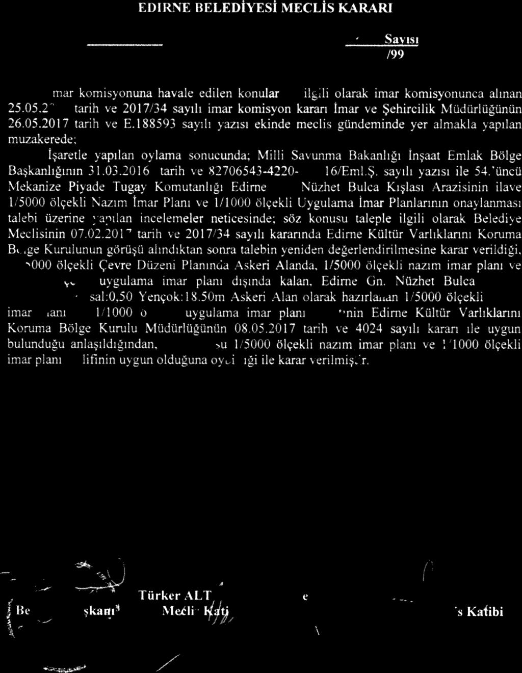 İi(NE BELEDİYE E ki Karar 01106r; avtsı 7 99 İmar komisyonuna havale edilen konular ile ilgili oiaraic imar komisyonunca.