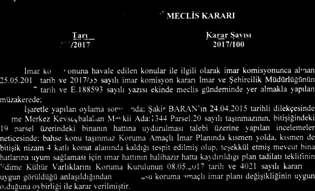 EDİRNE BELEDİYE ARARI ara 01 06/ _ imar komisyonuna havale edilen konular ile il olarak imar komisyonunca alınan 25.