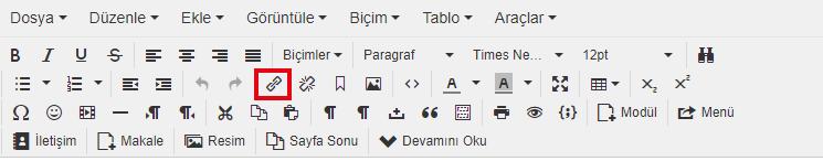 Yazıya Link Verme: İçerik Makale Makalede link verilecek yazıyı seç Link tuşuna tıkla Açılır pencerede verilecek linki Url kısmına yaz.