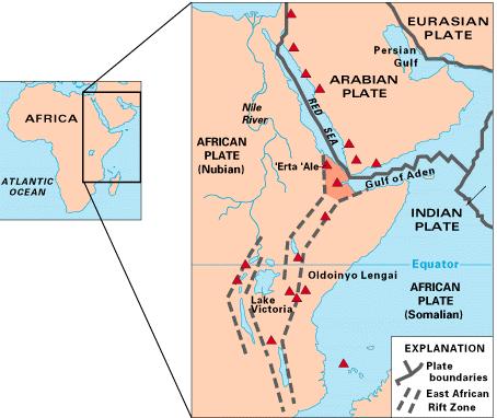 Arabistan ın Afrika dan ayrılması Senozoyik başlarında Arabistan ın Afrika dan ayrılmasıyla Kızıl Deniz ve Aden Körfezleri oluşmuştur.