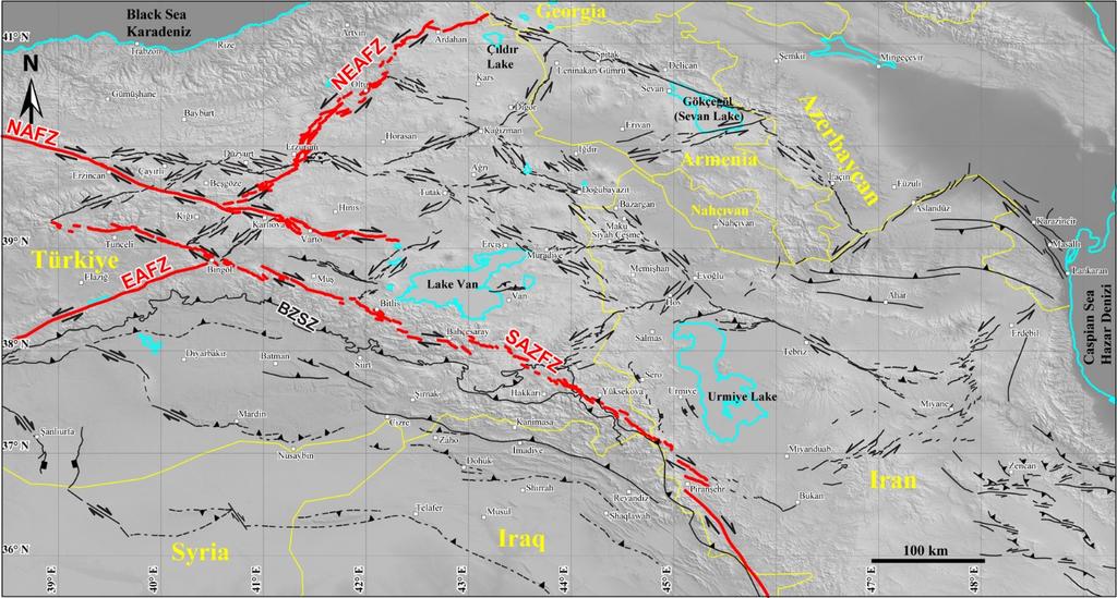 9) McKenzie (1972); [26] 2000.11.15 (Mw=5.5) HRVD; [27] 2000.12.31 (Mw=3.9) Örgülü vd. (2003); [60] 2016.10.23 (Mw=4.2) NEIC; [*22] 2015.12.12 (ML=4.0) Seyitoğlu et al. (2018); [1] 2018.05.24 (Mw=4.