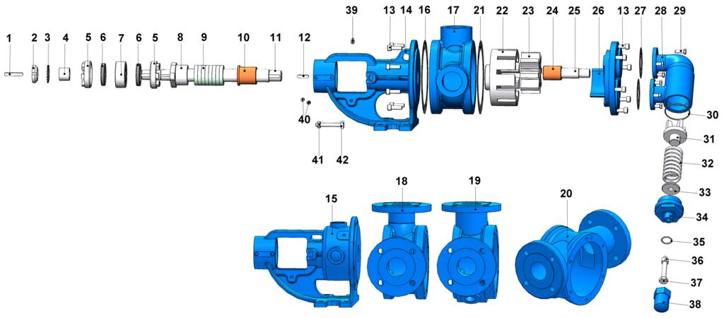 YK2'' YKF2'' YKYF2' YEDEK PARÇA LİSTESİ / SPARE PARTS LIST YUMUŞAK SALMASTRALI VE BYPASSLI / SEALED WITH SOFT SEAL AND BYPASSED WITH PRESSURE RELIEF VALVE KAMA 8x7x50 AB COUPLING KEY 8x7x50 AB 22