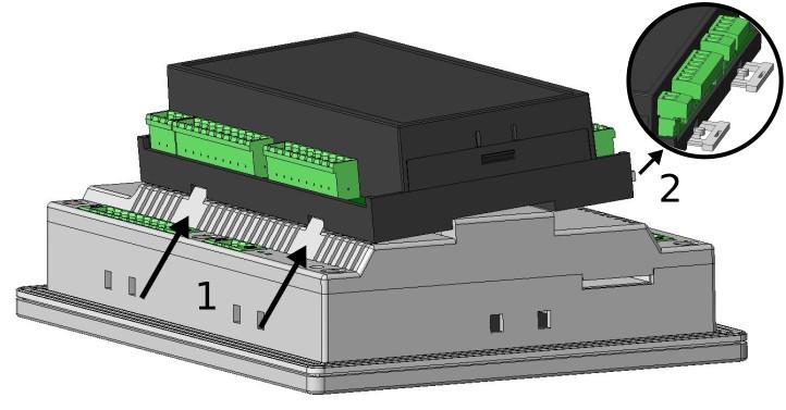 Proop-I/O Modül cihazını belirtilen yönde iyice bastırarak