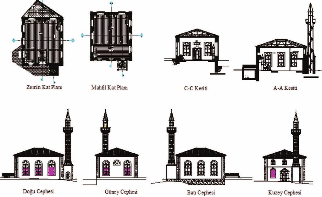 Giresun İl Merkezinde Restore Edilen Vakıf Camileri The Foundational Mosques Restored in Central Giresun Çizim 4. Şeyh Keramettin Camisinin plan-kesit ve görünüşleri(restorasyon Projesi,2009).