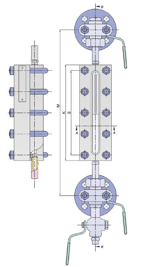 Seviye Göstergesi Tip: YUPR PN0 Bar C (su buharı) 0 Bar 0 C (diğer akışkanlar) 0 - mm Seviye Flanşlar Arası Gövde Gözetleme Göstergesi Mesafe Uzunluğu Uzunluğu Tipi M (mm) K (mm) S (mm) YUPR IV 0 0