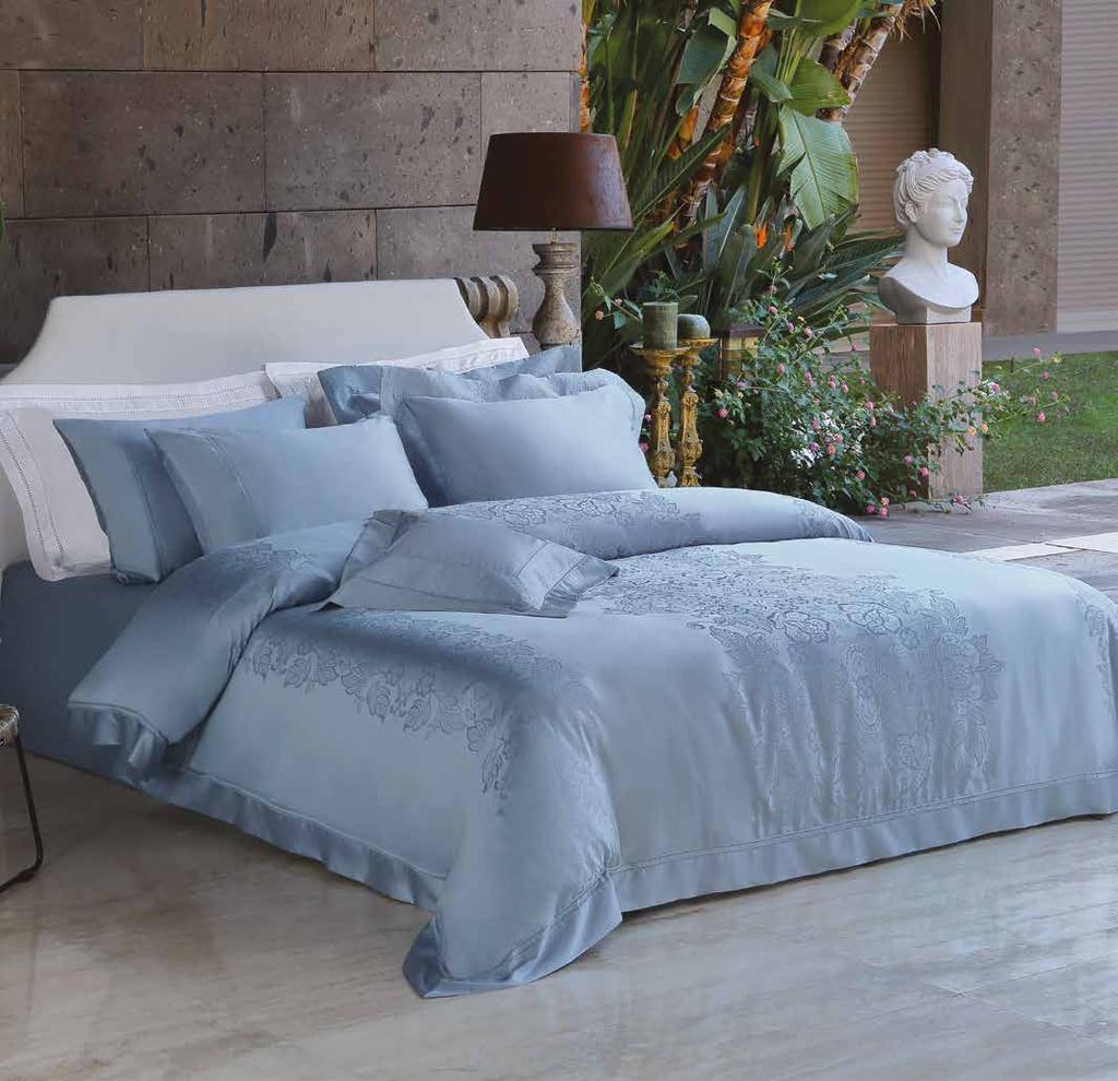 Ravello Bed Linen Plain Dyed Jacquard, 100% Pima Cotton 675 TC, Colour: Blue Duvet Cover,