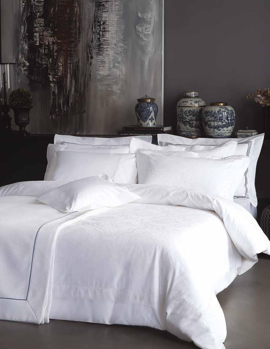 La Mer Bed Linen Plain Dyed Jacquard, 100% Cotton 310 TC, Colour: Azure, White Duvet Cover, Standard