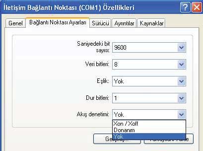 yapılacağından COM1 in kesmelere kapatılması gerekir. Bunun için IER nin 0. biti 0 durumuna getirilir. outportb(com1 + 1, 0); COM1 deki iletişim hızını ayarlamak için LCR nin 7.