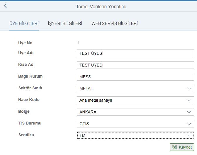 4. Üye Bilgileri Örnekte; Sektör Sınıfı,