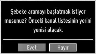 Eğer Dijital Anten taraması işlemini başlatırsanız, otomatik tarama başlar. MENÜ düğmesine basarak bu aramayı iptal edebilirsiniz.