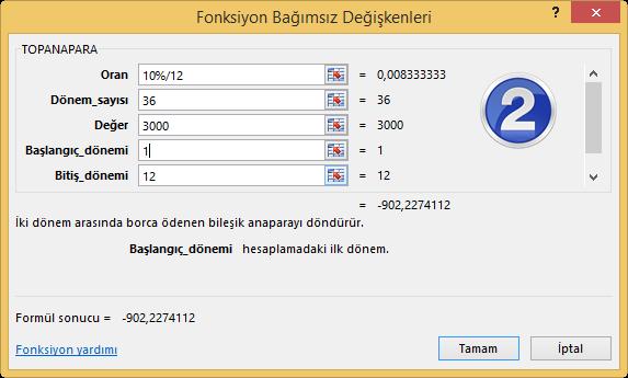 TOPLAM ÖDENEN ANA PARA TUTARI Bir kredinin, belirlenen dönemler arasında ödenecek olan ana para tutarlarının toplamını bulmak için kullanılır.