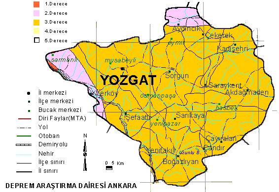 Şekil854.5 Yozgat İli nin Türkiye Deprem Bölgeleri Haritası ndaki durumu aaaaaaaaaaa(anonim 2010