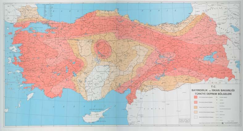 1996 Türkiye deprem bölgeleri haritası 1996 tarihli Türkiye deprem bölgeleri haritası dünyadaki gelişmelere paralel olarak olasılık yöntemi kullanılarak hazırlanmıştır.