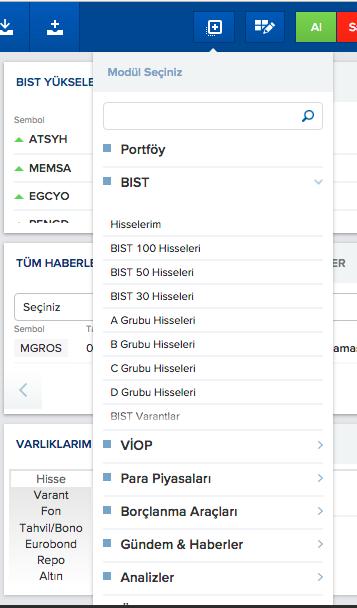 6) Mevcut Ekrana Yeni Modül Eklemek Mevcut ekranınıza yeni bir modül ekleyerek sayfanızı kişiselleştirebilirsiniz.