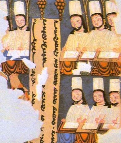 Resim 3. Uygur devri Mani Rahipleri. (httpss-media-cache-ak0.pinimg.com). Uygur duvar resimleri mabet ve tapınakların duvarlarına tasvir edilirdi.