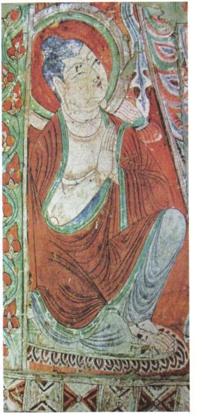 Başta dini konular ele alınırdı. Budha nın öğretisini ve yaşam hikayesini tasvir ederler. Budist ikonografiye örnek olarak resim 4 te görülen 8.yüzyıla ait diz çökmüş bir Budha tasviri verilebilir.