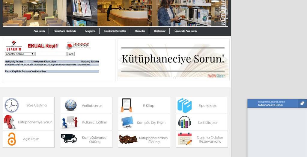 İstanbul Ticaret Üniversitesi Kütüphane Web Sayfası İstanbul Ticaret Üniversitesi kütüphane web sayfasının yönetimi kütüphaneye aittir ve uzman kütüphaneciler tarafından yönetilmektedir.