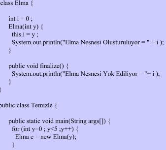 finalize() Yordamı Uygulama sonucundan anlaşılacağı üzere, Elma