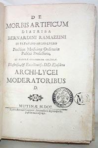 Berdardino Ramazzini Uzun incelemeler sonucu 1713 yılında yayınladığı De Morbis Artificum Diatriba * isimli kitabında özellikle iş kazalarını önlemek için, iş