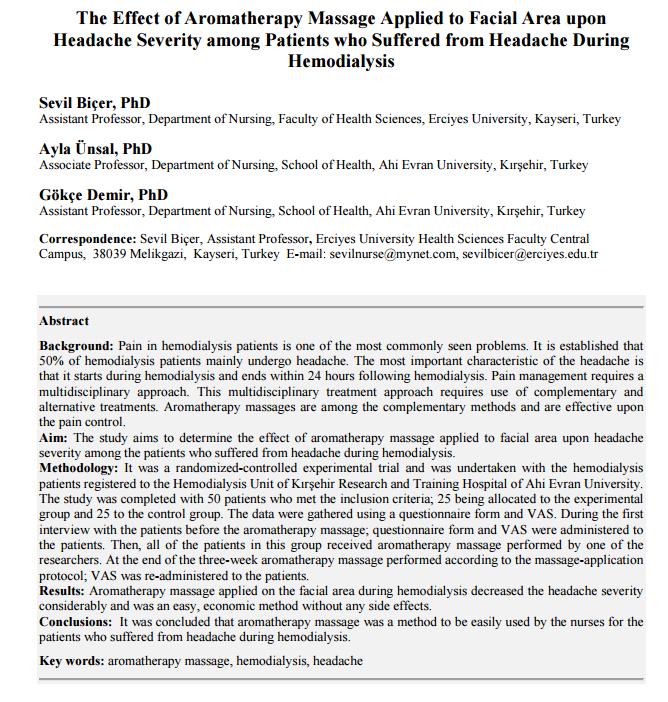 50 hasta Yüze Aromaterapi masajı yapılmış, ağrı değerleri VAS