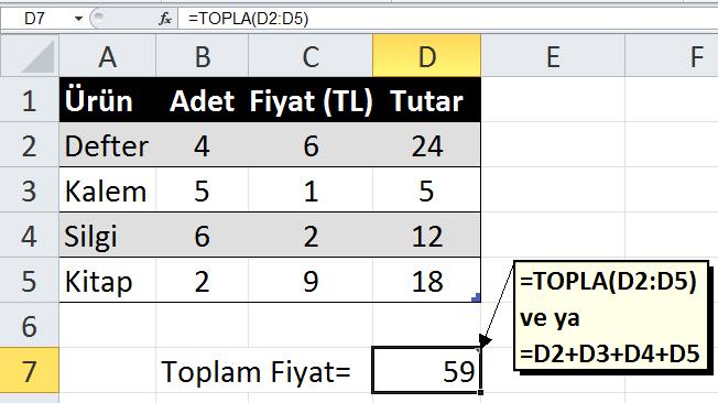 Bu 4*6=24 ama formül ile istendiği için hücre adlarını yazmalıyız.