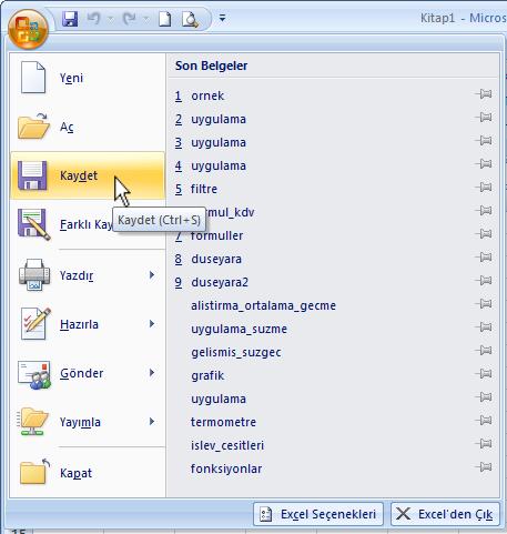 Microsoft Excel i ÇalıĢtırma; Excel çalıģtırmak için BaĢlat Programlar Microsoft Office Microsoft Office Excel yolunu kullanabilirsiniz.