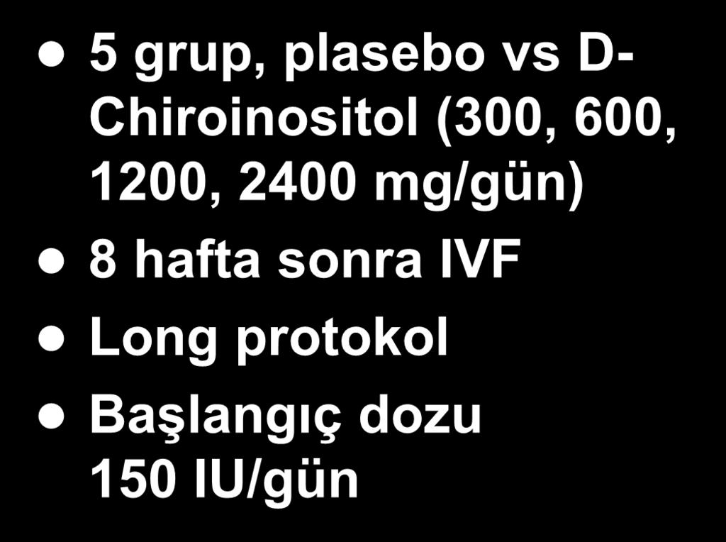2 5 grup, plasebo vs D- Chiroinositol (300, 600, 1200, 2400
