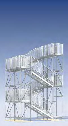 57 m Çocuk emniyetli korkuluklara sahip merdiven kulesi (750), kamuya açık alanlarda hem geçici hem de kalıcı merdiven yapıları için yükseltici boyutlar göz önünde bulundurularak tasarlanmıştır.