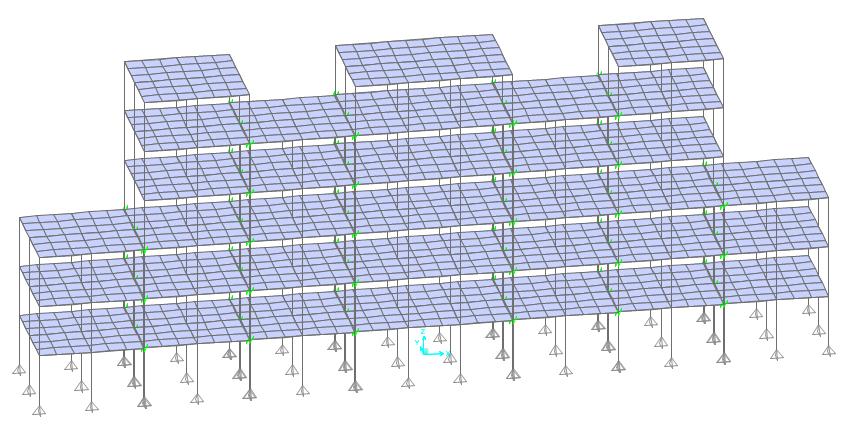 3. ANALİTİK ÇALIŞMALAR TS500 ve DBDYHY2007 ye uygun olarak Şekil 1. de gösterildiği gibi modellenen dört, beş ve altı katlı analitik yapılarda kolonlar 30x60, kirişler 25x50 olarak seçilmiştir.