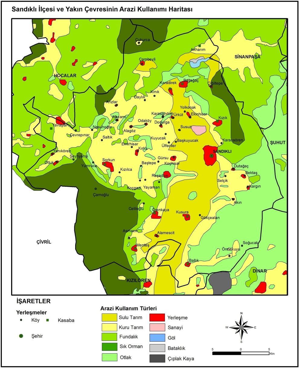 Effects on Natural Environment at Rural Settlements in Sandıklı District ġekil: 5. Sandıklı İlçesi ve Yakın Çevresinin Arazi Kullanımı Haritası 3.4.